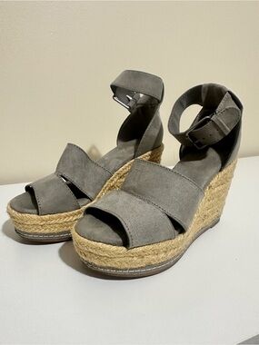 Target Gray Suede Espadrille Wedge Sandals with Ankle Strap